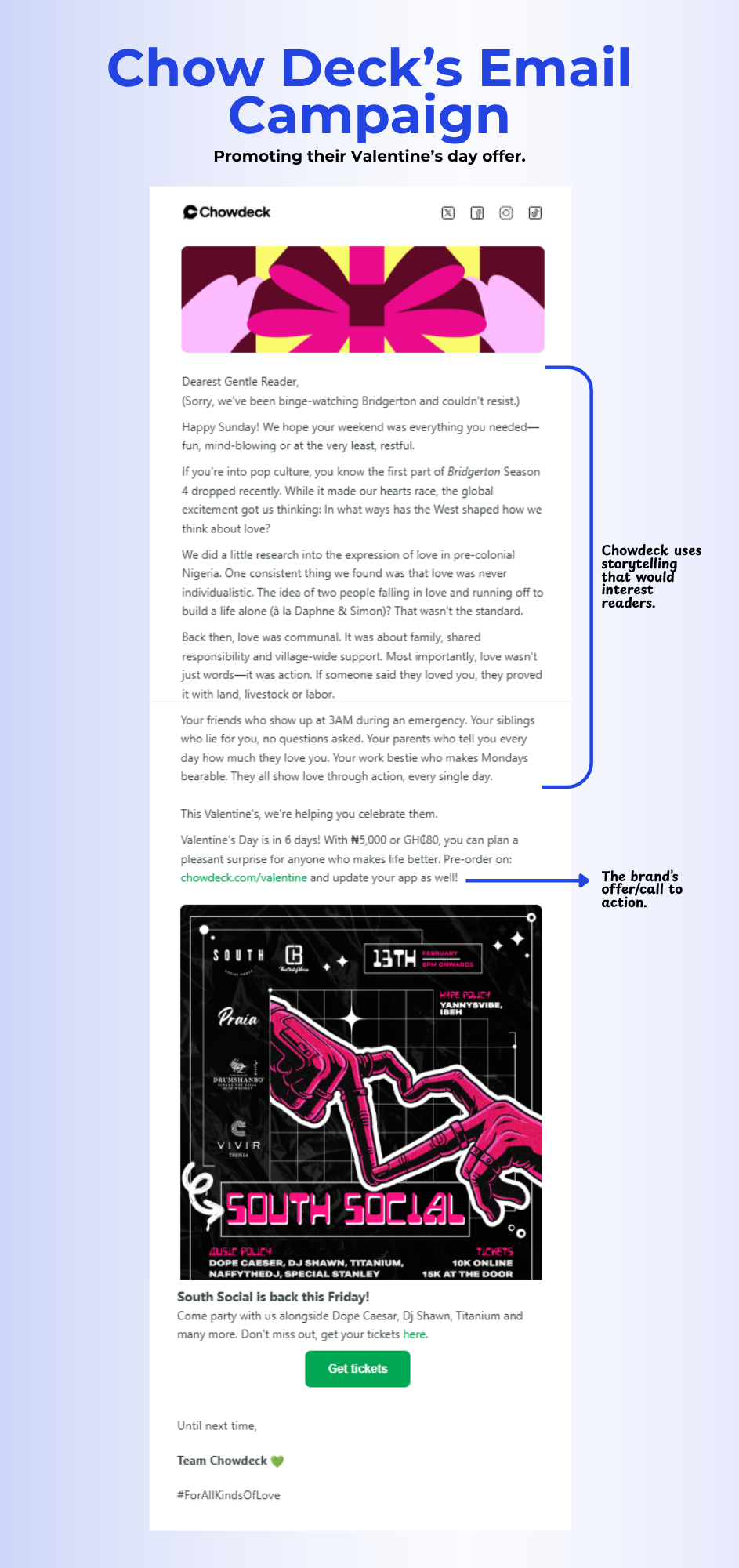 Image showing Chowdeck's Valentine's day offer to help readers understand what an email campaign looks like.