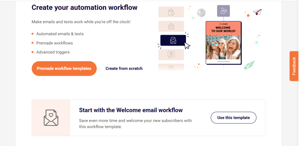 Sender email marketing create automation workflow screen