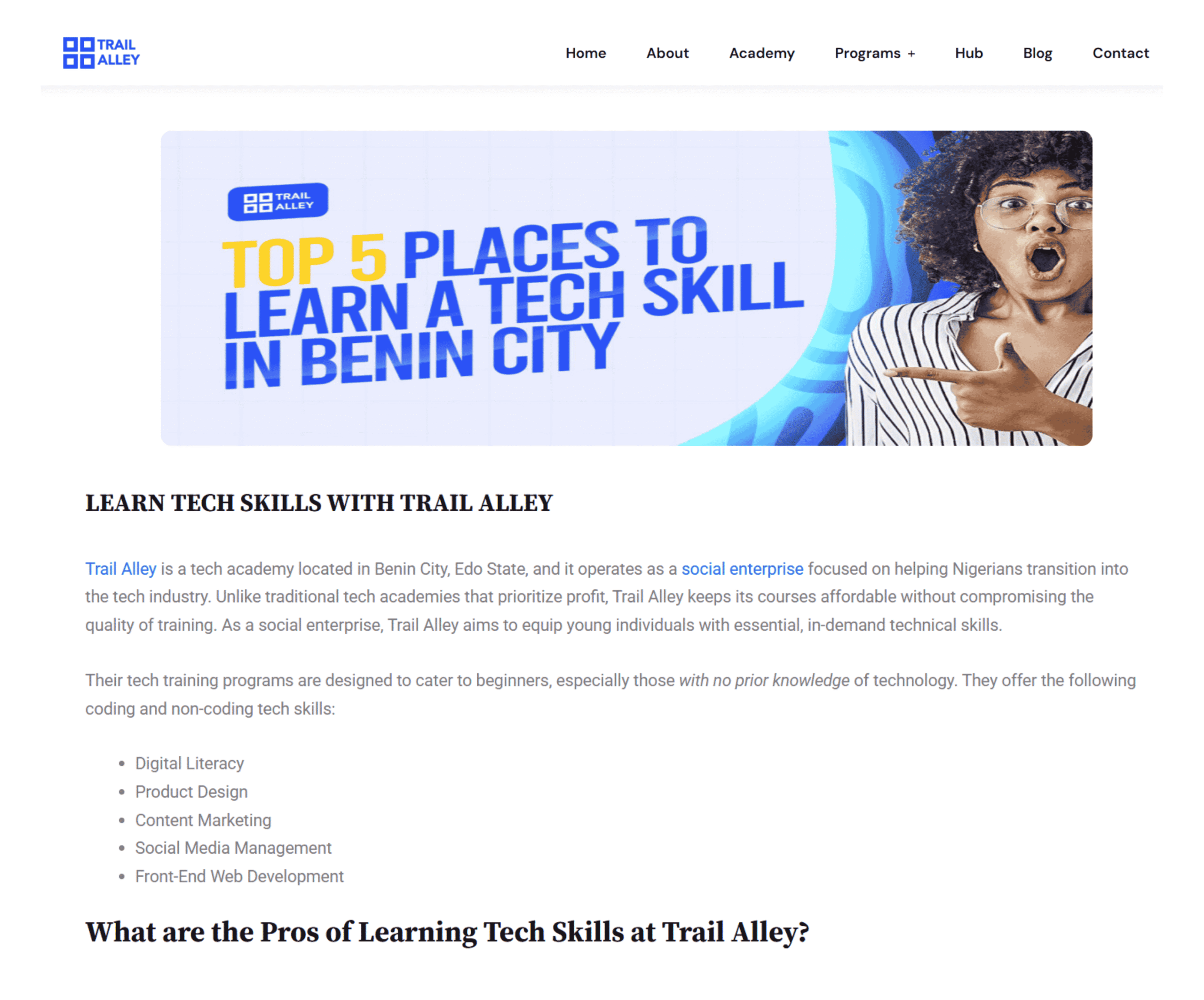 Image showing a blog content marketing example