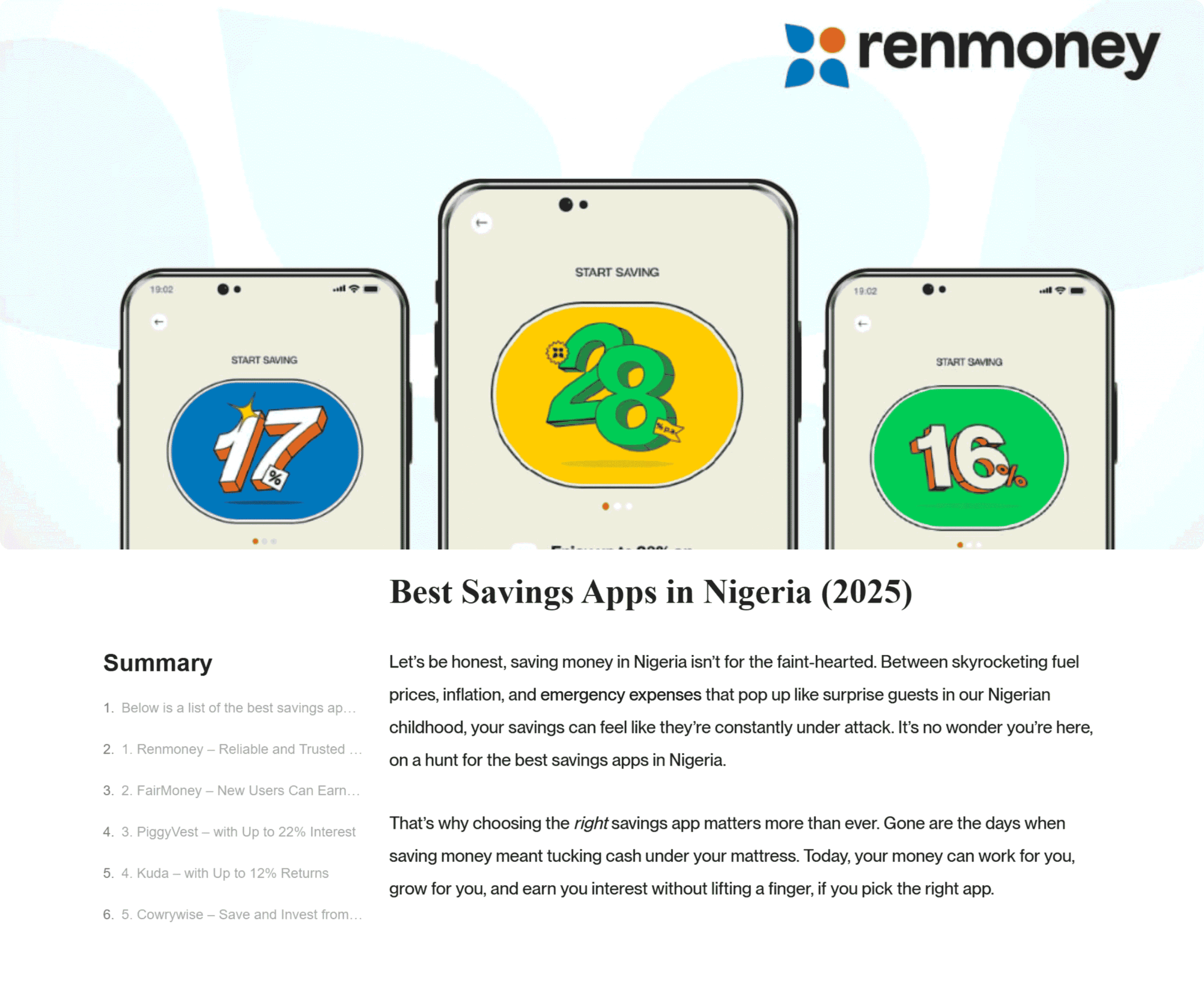 Blog content displaying best savings app