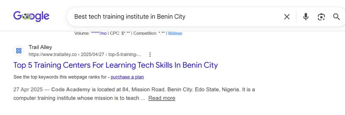 Image showing search result of best training institute in benin city